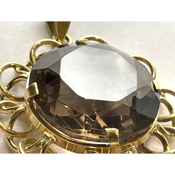 Vintage Italian 18K Gold Pendant With 19mm Smoky Quartz Stone - Picture 13 of 14